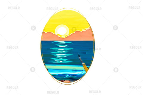 watercolor Ocean Water & Sunset Sky Sublimation Oval Background Bundle Sublimation Regulrcrative 
