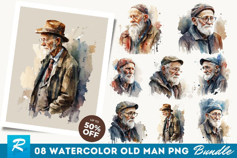 Watercolor Old Man Clipart Bundle Sublimation Regulrcrative 