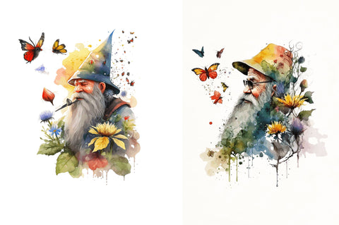 Watercolor Old man sunflower & Butterfly Clipart Bundle Sublimation Regulrcrative 