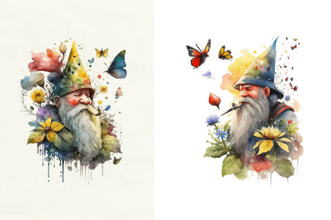 Watercolor Old man sunflower & Butterfly Clipart Bundle Sublimation Regulrcrative 