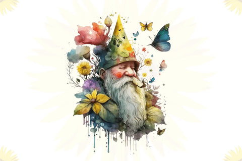 Watercolor Old man sunflower & Butterfly Clipart Bundle Sublimation Regulrcrative 