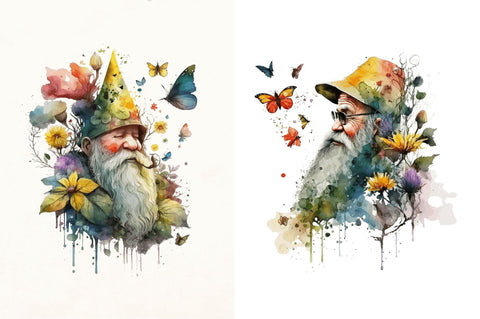 Watercolor Old man sunflower & Butterfly Clipart Bundle Sublimation Regulrcrative 