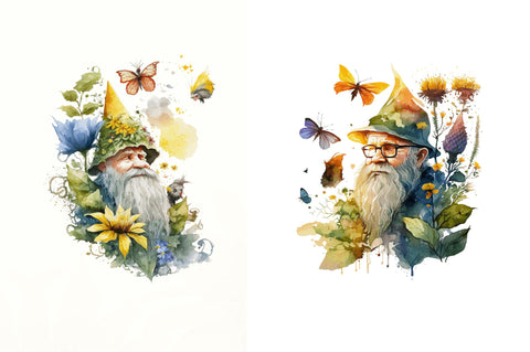 Watercolor Old man sunflower & Butterfly Clipart Bundle Sublimation Regulrcrative 