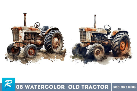 Watercolor Old Tractor Clipart Bundle Sublimation Regulrcrative 