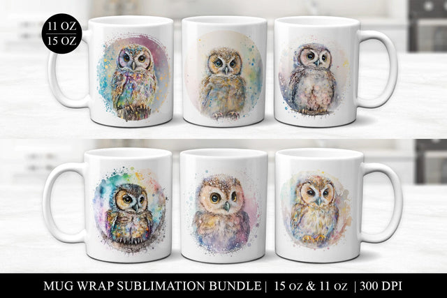 Watercolor Owl Mug Wrap Sublimation Bundle Sublimation BijouBay 