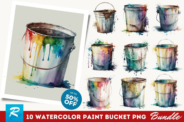 Watercolor Paint Bucket Clipart Bundle Sublimation Regulrcrative 