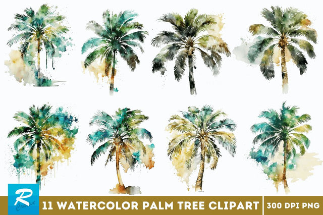 Watercolor Palm Tree Clipart Bundle Sublimation Regulrcrative 