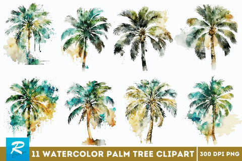 Watercolor Palm Tree Clipart Bundle Sublimation Regulrcrative 