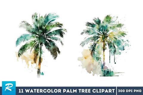 Watercolor Palm Tree Clipart Bundle Sublimation Regulrcrative 