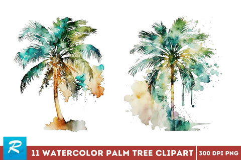 Watercolor Palm Tree Clipart Bundle Sublimation Regulrcrative 