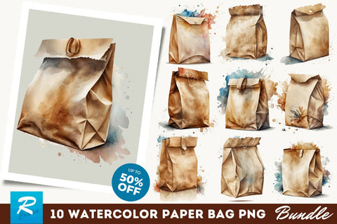 Watercolor Paper Bag Clipart Bundle Sublimation Regulrcrative 