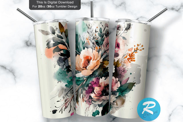 Watercolor Pastel Florals 20 oz / 30 oz Tumbler PNG Sublimation Regulrcrative 