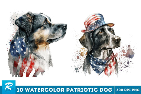 Watercolor Patriotic Dog Bundle Sublimation Regulrcrative 