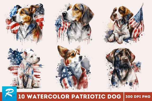 Watercolor Patriotic Dog Bundle Sublimation Regulrcrative 