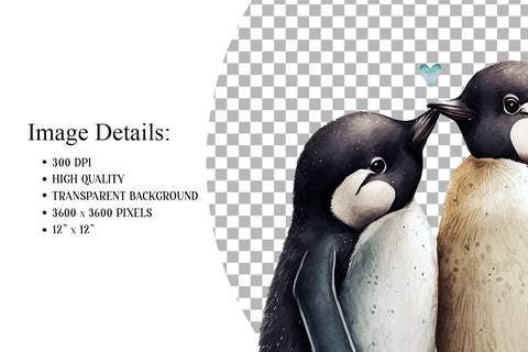 Watercolor Penguins Transparent Clipart PNG Sublimation BijouBay 