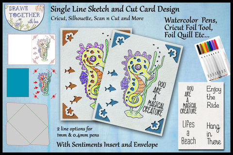 Watercolor Pens | Cricut Joy Cards - Seahorse Sketch DESIGN DrawnTogether with love 