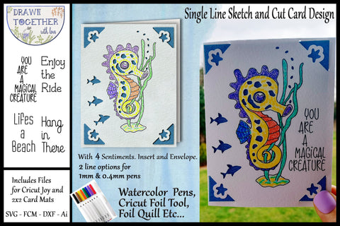 Watercolor Pens | Cricut Joy Cards - Seahorse Sketch DESIGN DrawnTogether with love 