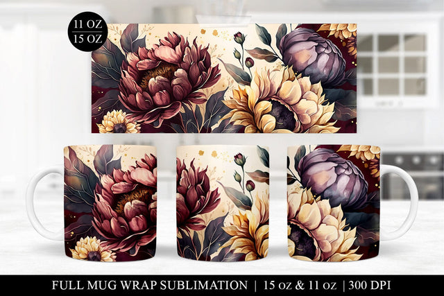 Watercolor Peony Mug Press Sublimation Design Sublimation BijouBay 