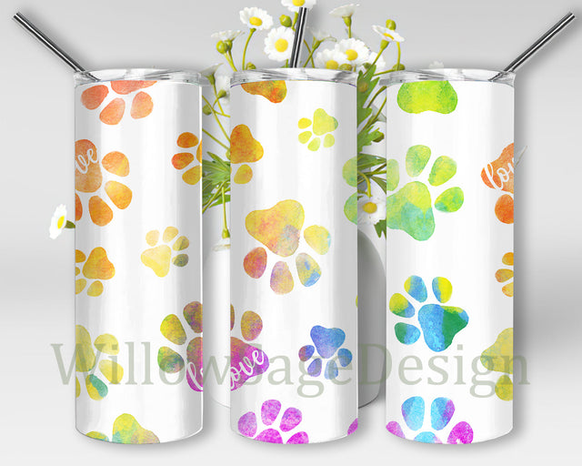 Watercolor Pet Paws 20oz Tumbler Wrap, Pet Lover Tumbler Png, Love Pet Paw Design Png, Pet Paw Sublimation Design, Digital Download Sublimation WillowSageDesign 