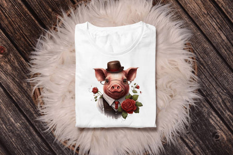Watercolor Pig Gentlemen Clipart Bundle Sublimation Regulrcrative 