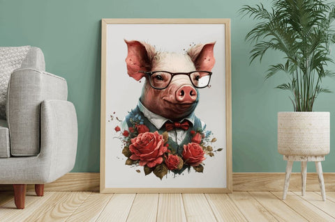 Watercolor Pig Gentlemen Clipart Bundle Sublimation Regulrcrative 