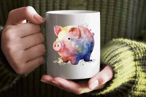 Watercolor Piggy Bank Clipart Bundle Sublimation Regulrcrative 