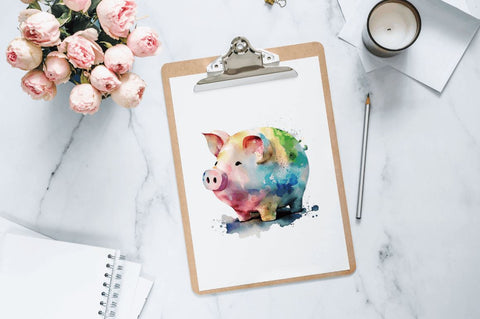 Watercolor Piggy Bank Clipart Bundle Sublimation Regulrcrative 