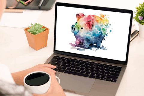 Watercolor Piggy Bank Clipart Bundle Sublimation Regulrcrative 