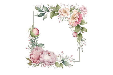 Watercolor Pink Peony Frames Clipart Bundle Sublimation Regulrcrative 