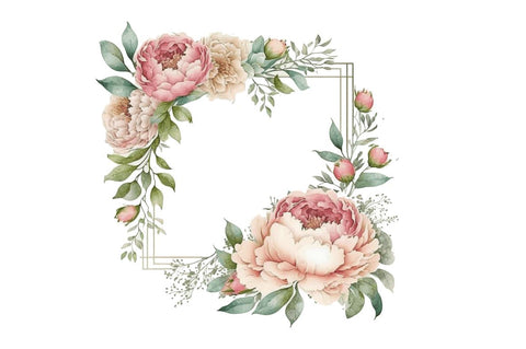 Watercolor Pink Peony Frames Clipart Bundle Sublimation Regulrcrative 