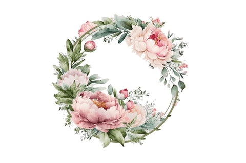 Watercolor Pink Peony Frames Clipart Bundle Sublimation Regulrcrative 