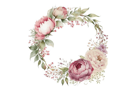 Watercolor Pink Peony Frames Clipart Bundle Sublimation Regulrcrative 