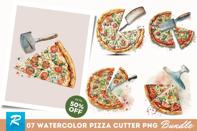 Watercolor Pizza Cutter Clipart Bundle Sublimation Regulrcrative 