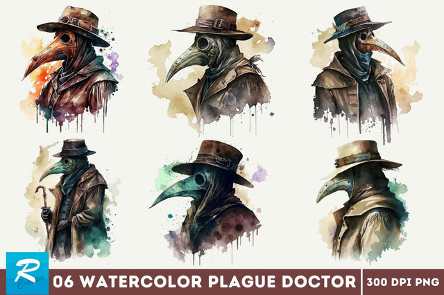 Watercolor Plague Doctor Clipart Bundle Sublimation Regulrcrative 