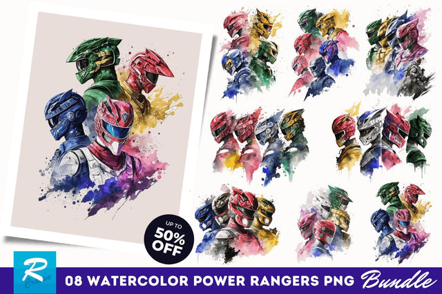 Watercolor Power Rangers Clipart Bundle Sublimation Regulrcrative 