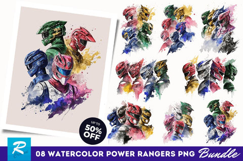 Watercolor Power Rangers Clipart Bundle Sublimation Regulrcrative 