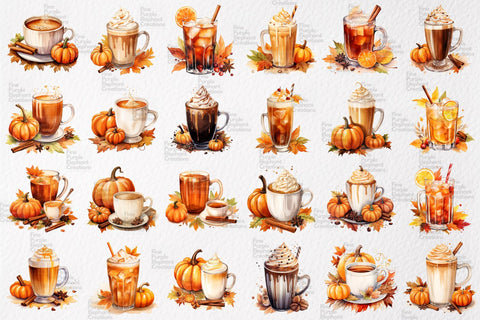 Watercolor Pumpkin Spice Fall Coffee Sublimation Fine Purple Elephant Creations 
