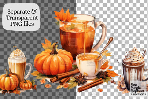 Watercolor Pumpkin Spice Fall Coffee Sublimation Fine Purple Elephant Creations 