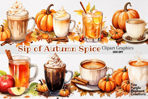 Watercolor Pumpkin Spice Fall Coffee Sublimation Fine Purple Elephant Creations 