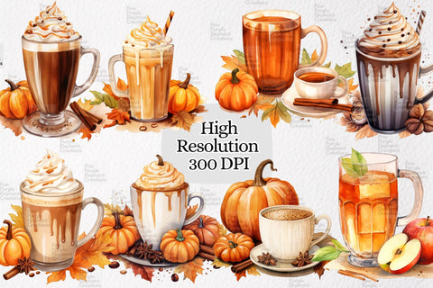 Watercolor Pumpkin Spice Fall Coffee Sublimation Fine Purple Elephant Creations 