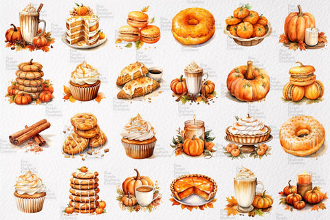 Watercolor Pumpkin Spice Fall Dessert Sublimation Fine Purple Elephant Creations 