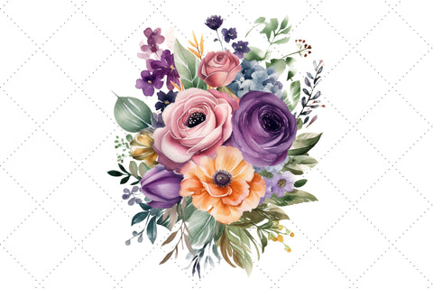 Watercolor Purple Floral Bouquet Clipart Bundle, Sublimation, Purple Floral Bouquet Sublimation FloridPrintables 