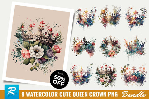 Watercolor Queen Crown Clipart Bundle Sublimation Regulrcrative 