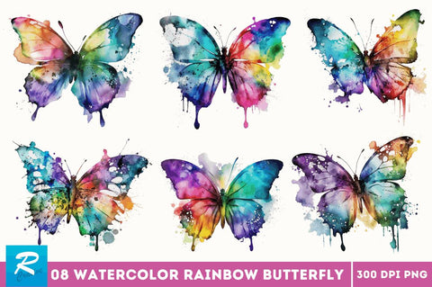 Watercolor Rainbow Butterfly Bundle Sublimation Regulrcrative 