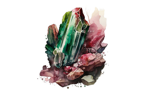Watercolor Raw Tourmaline Crystal Clipart Bundle Sublimation Regulrcrative 