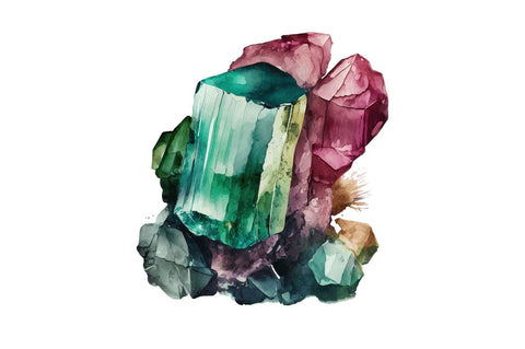 Watercolor Raw Tourmaline Crystal Clipart Bundle Sublimation Regulrcrative 