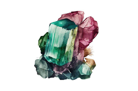 Watercolor Raw Tourmaline Crystal Clipart Bundle Sublimation Regulrcrative 