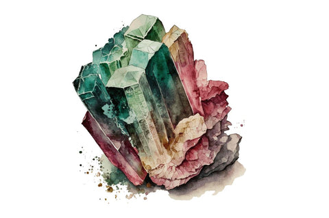 Watercolor Raw Tourmaline Crystal Clipart Bundle Sublimation Regulrcrative 