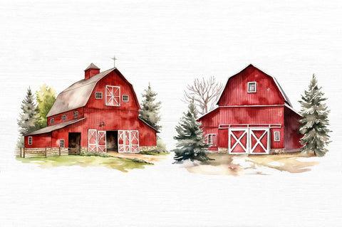 Watercolor Red Barn Sublimation Clipart Bundle Sublimation Regulrcrative 