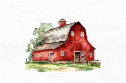 Watercolor Red Barn Sublimation Clipart Bundle Sublimation Regulrcrative 